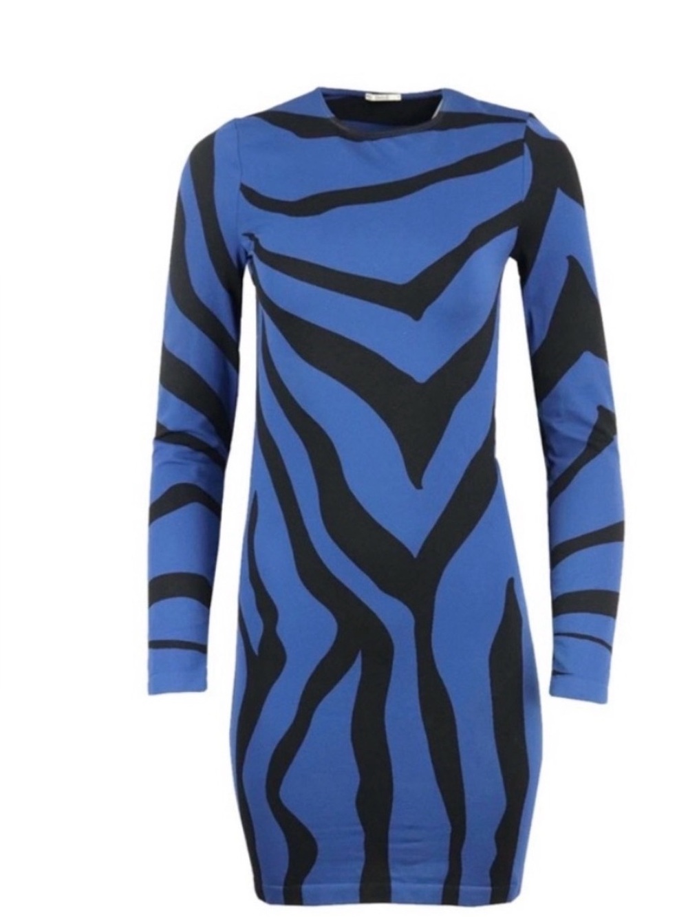Wolford Blue and Black Long-Sleeve Zebra-Print Sheath Dress Size M
